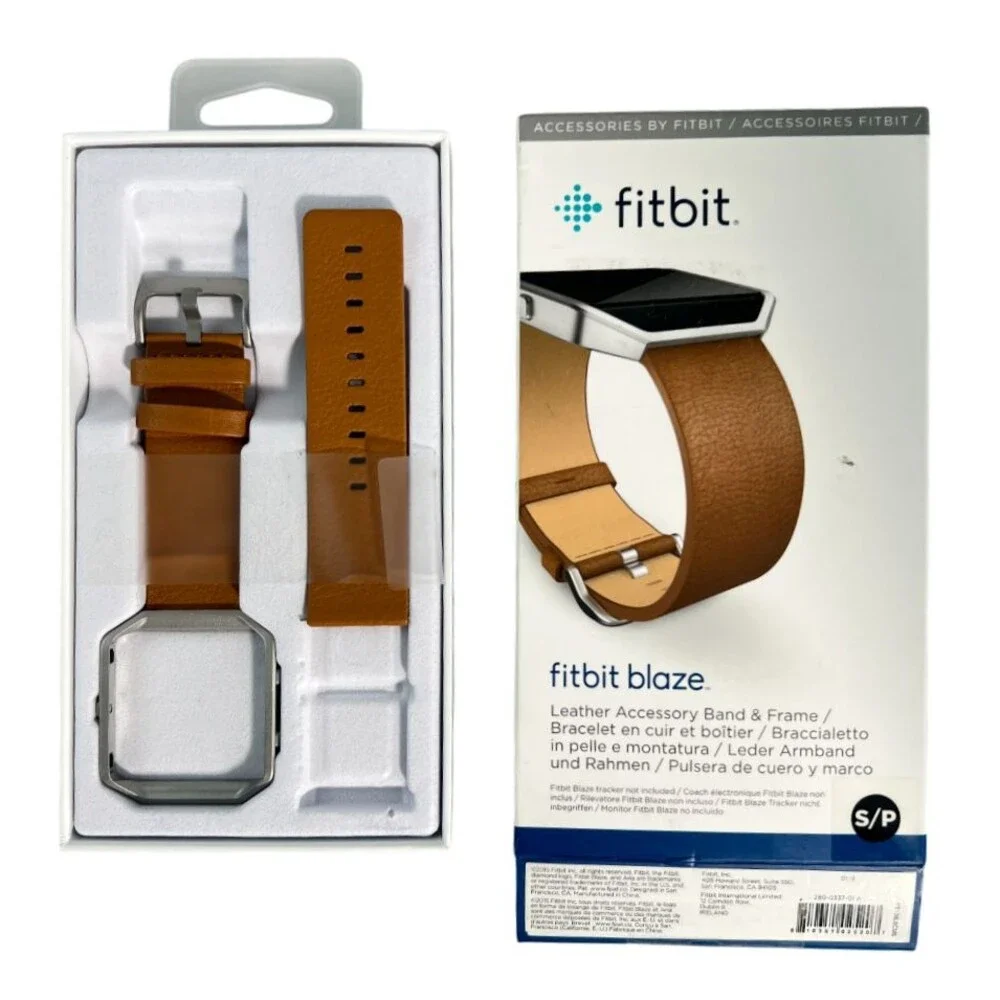 Fitbit Blaze Large Replacement Leather Slim Wrist Band & Frame Camel Brown OEM